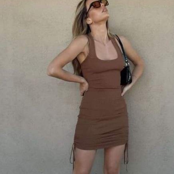 New Shop Rum-ours (Rumoured) Indian Summer Mini Dress Brown S - Picture 6 of 8